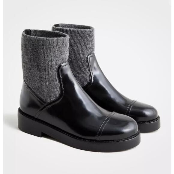 J. Crew Italian Leather Rib Cut Off Boots Black Size 8 NEW - Picture 1 of 8